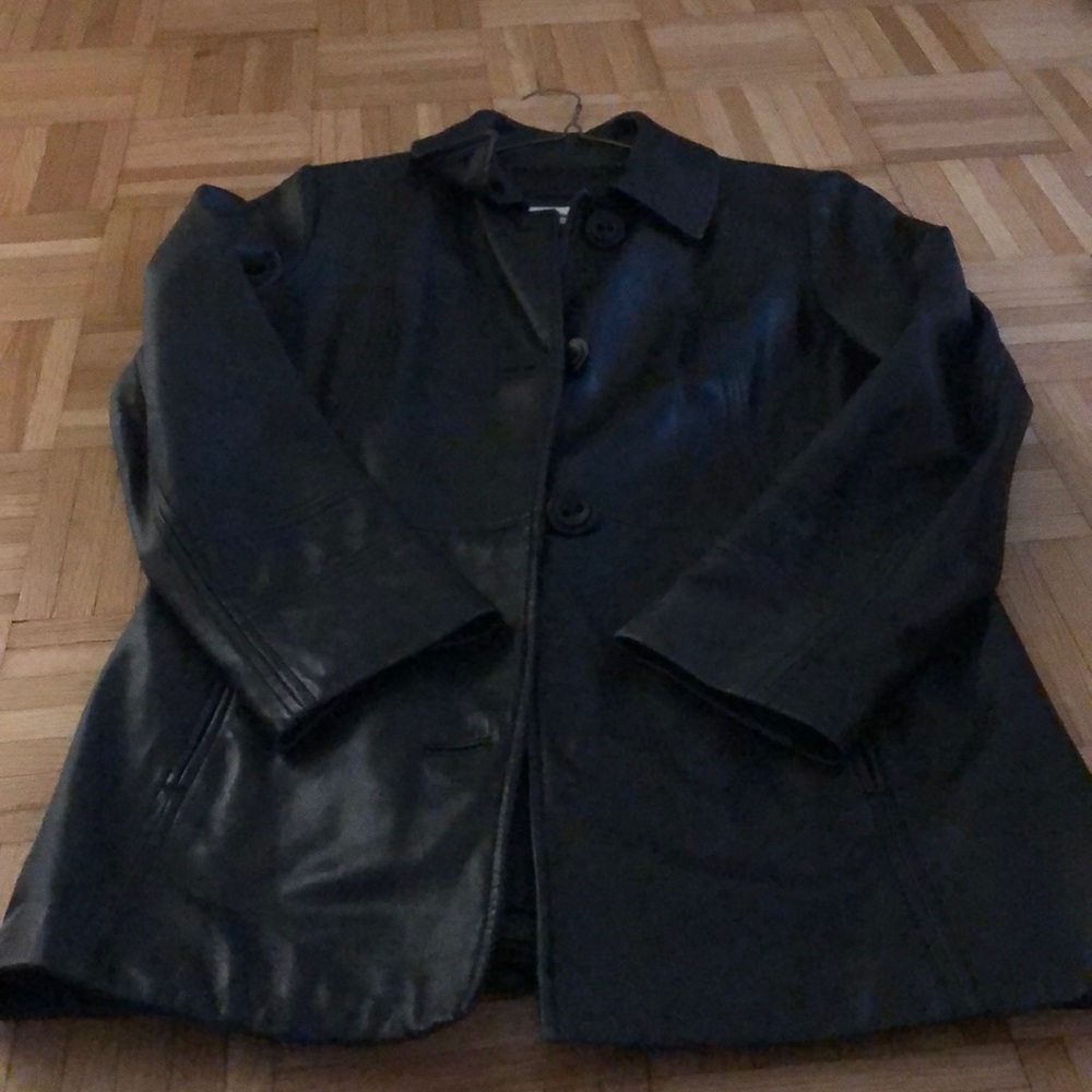 Calvin Klein Leather Trench Coat Black Size S